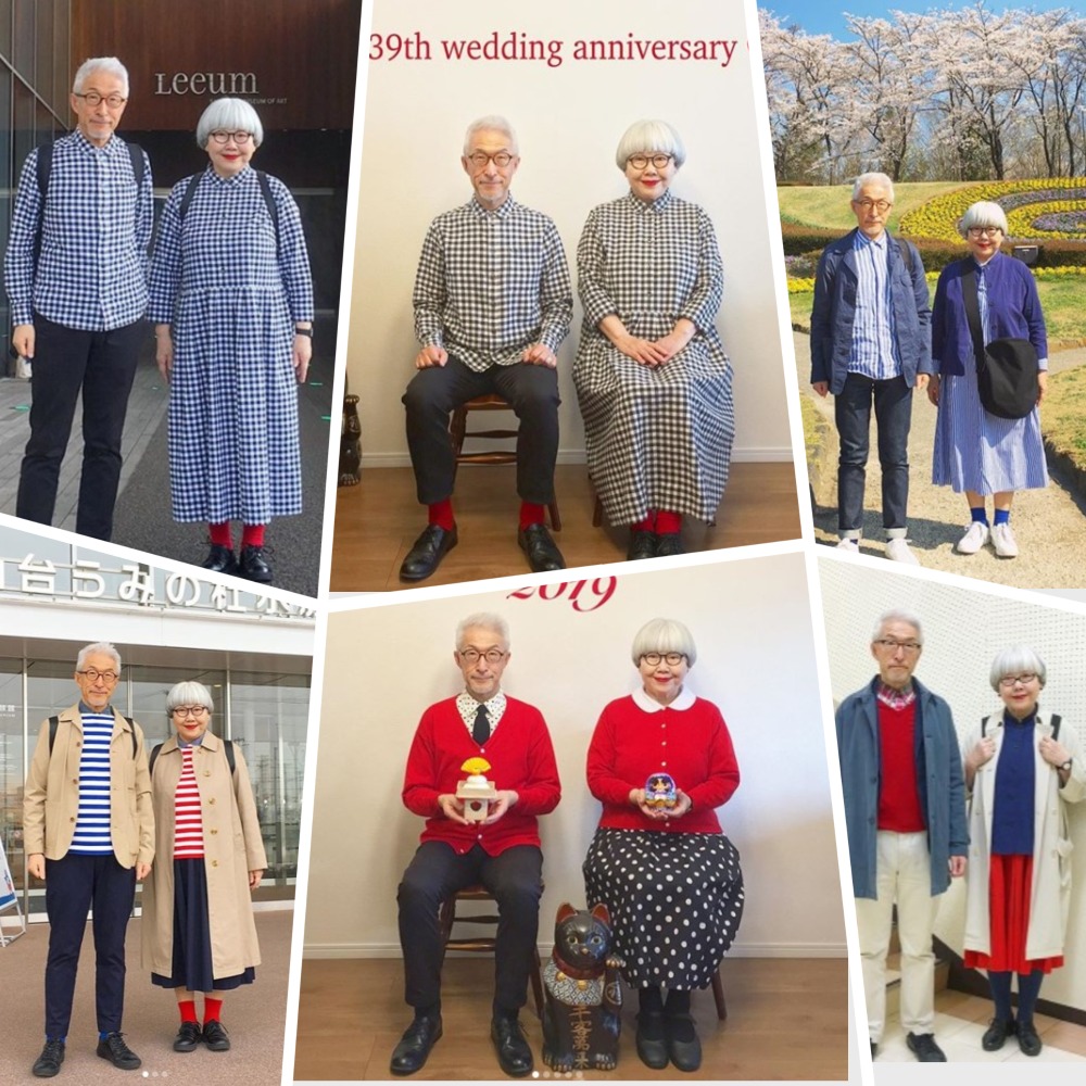 Японская пожилая пара одевается одинаково